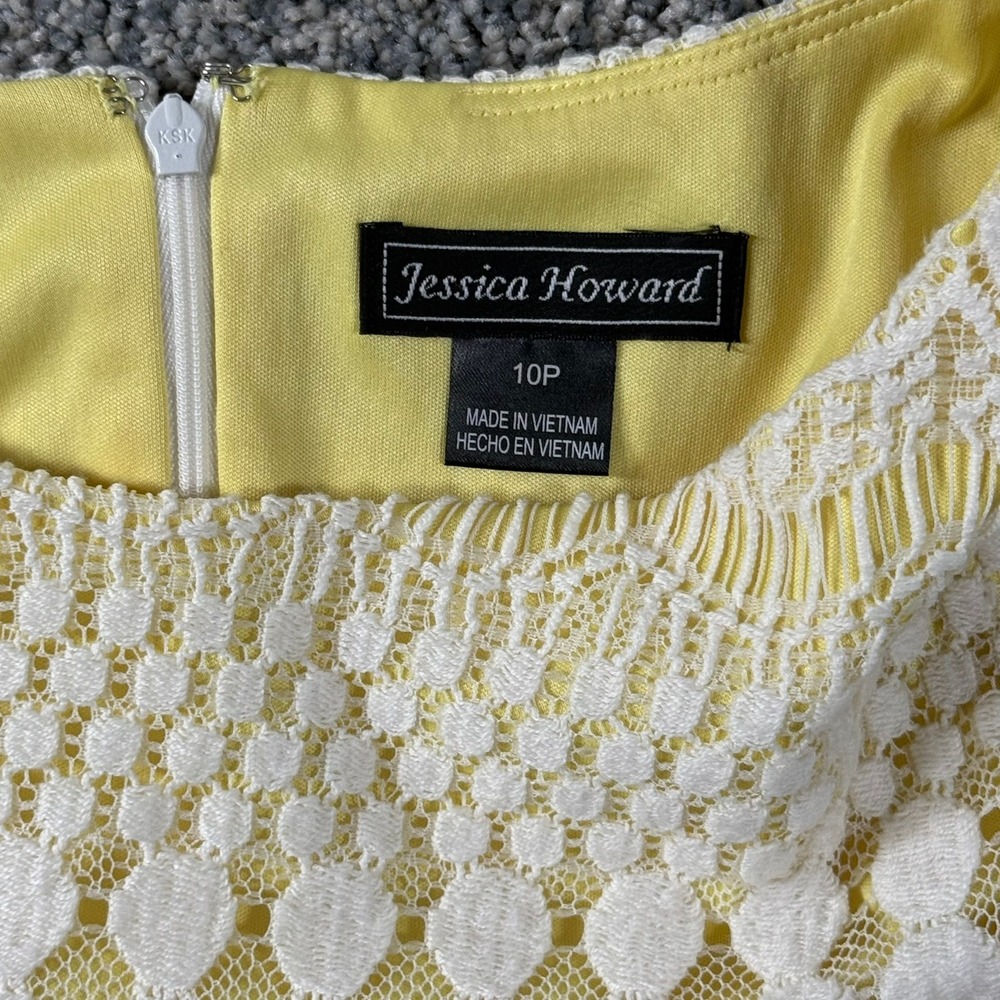 Jessica Howard Yellow White Lace Shift Dress Sleeveless Petite 10P - Picture 3 of 12